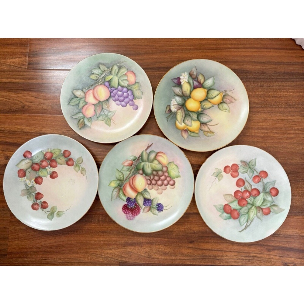 VTG Bavaria Germany Gold Trim Vintage Eschenbach Baronet China‎ x5 Fruit Plates